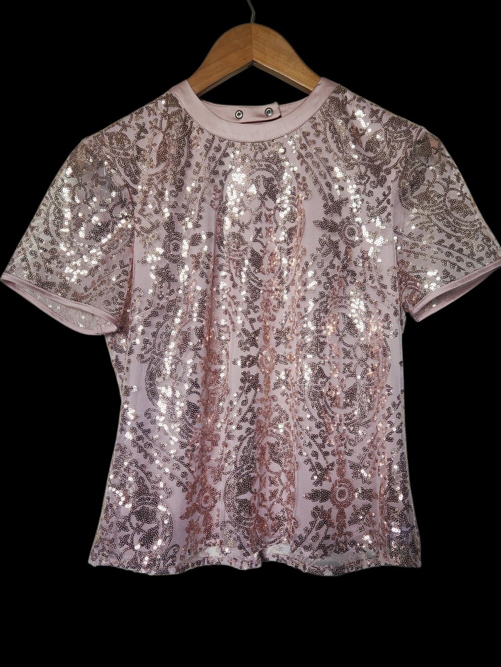 Eva Mendes for New York & Company Blush Pink Sequin Short Sleeve Top Blouse
